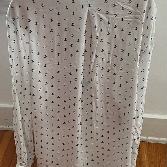 Just Living white anchor print button up roll tab sleeve shirt, size L marine - Picture 7 of 16